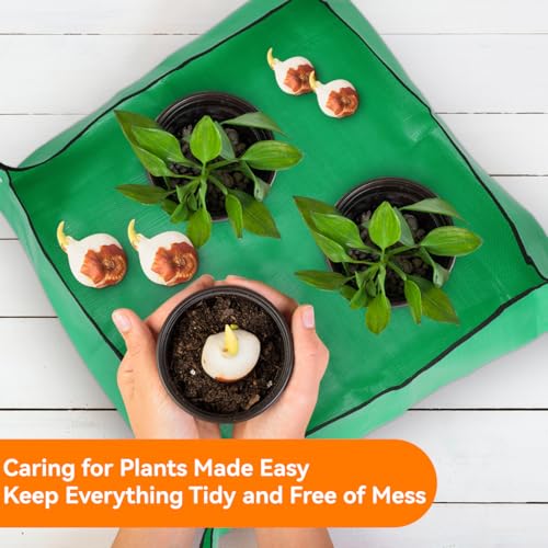 2 Pack-Repotting Mat for Indoor Plant Transplanting and Mess Control Thickened Waterproof Potting Tray Foldable Potting Mat Portable Gardening Mat Garden Gifts(26.8"x 26.8") Green - size: 2 Pack - 26.8 x 26.8 Inch, Green