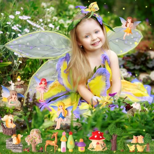 52pcs Fairy Garden Accessories Fairy Garden Kit Mini Fairy Figurines Tiny Garden Decor Supplies Micro Landscape Mushroom House Fairy Animals Decor Outdoor Figures Ornaments