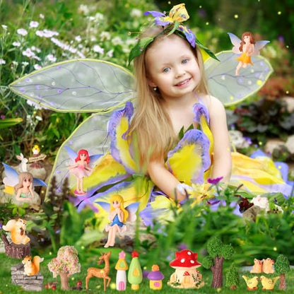 52pcs Fairy Garden Accessories Fairy Garden Kit Mini Fairy Figurines Tiny Garden Decor Supplies Micro Landscape Mushroom House Fairy Animals Decor Outdoor Figures Ornaments