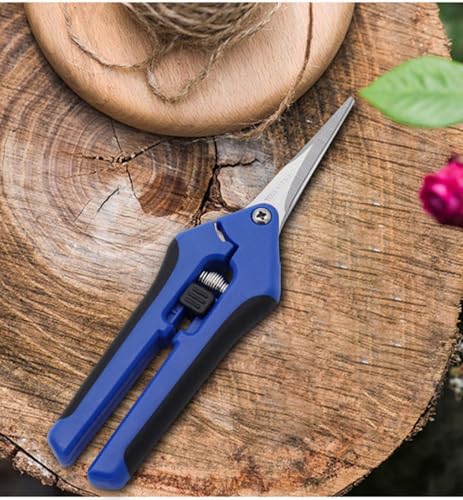 Pruning Shears for Gardening, Ultra Sharp Garden Scissors for Precise Cuts, Stainless Steel Bonsai Clippers with Spring Loaded, 6.5 Inch Garden Shears with Straight Stainless Steel Precision Blades - color: Blue&black