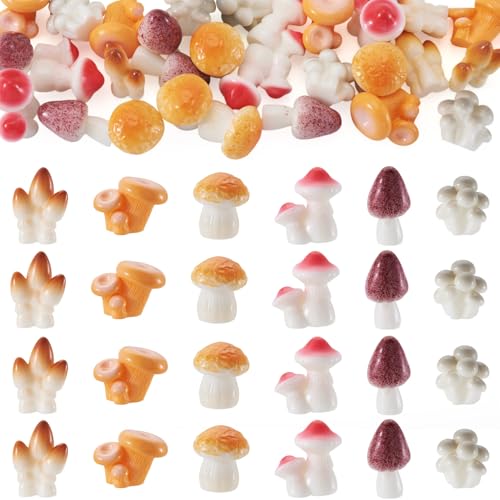 30Pcs Mini Mushrooms Cute Resin Mushroom Decorations Micro Landscape Fairy Garden Mini Mushroom Figurines for Plant Pots Bonsai Landscape Model Ornaments Garden Home Office Decor
