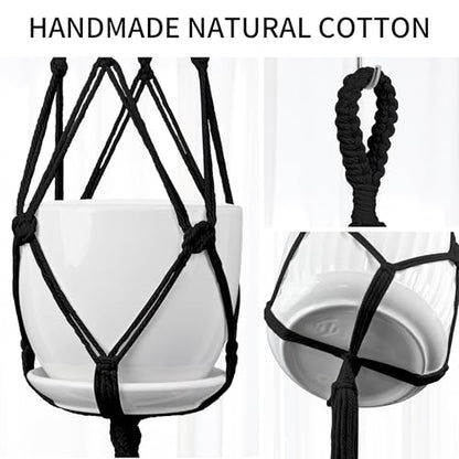 Macrame Plant Hanger - Fits 4-13 Inch Pots, 3-Pack, Black - color: 34+41+46in Black