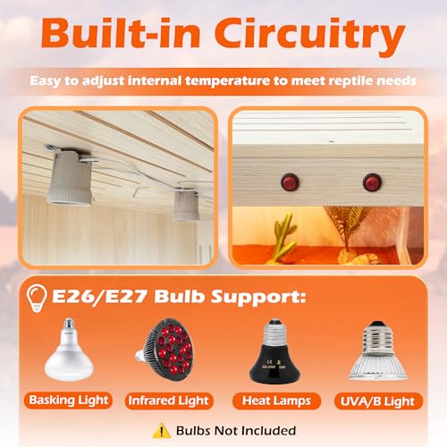 ROYXEN Reptile Tank, 34 Gallons Reptile Enclosure with Lockable Design, Tempered Glass Bearded Dragon Tank for Lizard Habitat, Soild Wood Built-in Sockets (Oak, 32"x16"x15.5") - color: Oak, size: 32"x16"x15.5"
