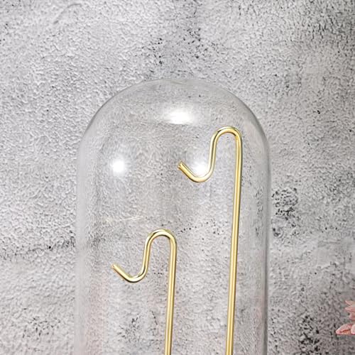 JUXYES Clear Glass Pocket Watch Display Dome Case with Base, 4x8 Inches | Clear Glass, Dust Proof, Bell Terrarium Jar with 2 Golden Hanging Hook, For Pocket Watch Collectors and Antique Enthusiasts - color: Gold/Dark Red