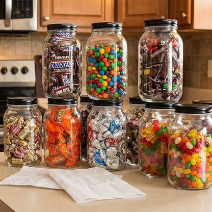 novelinks 32 oz Plastic Mason Jars and Clear Plastic Jars with Lids 32 oz - color: Black 12Pack