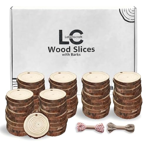 Wood Slices 2 Inch Discs Ornaments for Crafts | 60 Pcs Bulk,with holes,1.6-2 inches,unfinished natural wooden rounds,with bark - size: 1.6-2 INCH 60 PCS PRE-DRILLED