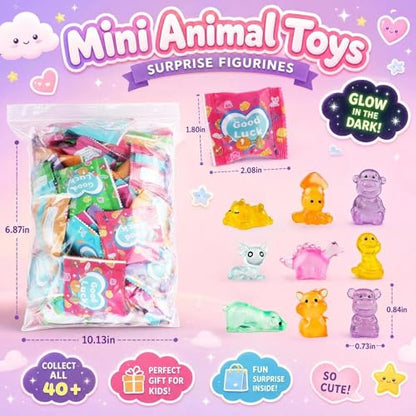 HKLMRO 100PCS Glow in The Dark Mini Resin Animals Mystery Blind Bag, Tiny Figurines for Fairy Garden, Dollhouse Decor, DIY Crafts, Kids Party Favors and Classroom Rewards
