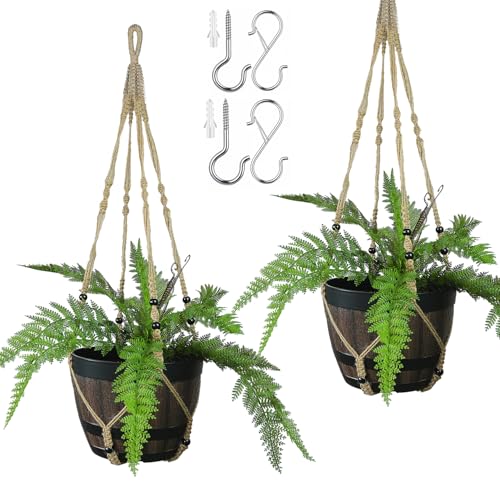 Bouqlife 43 Inches Macrame Plant Hanger Large for 14 inch Pot Extra Long No Tassel Rope Hanging Plant Holder with Ceiling Hook Bohemian Home Décor Brown 2Pack - color: Brown