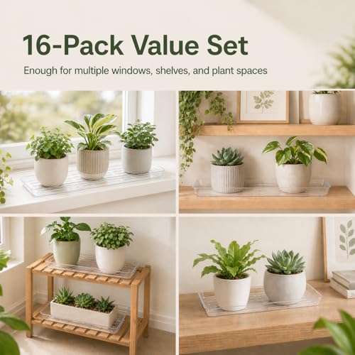 Kingrol 16 Pack Clear Rectangular Plant Saucers, Thick Plastic Drip Trays for Indoor Plants, Windowsill Plant Trays for Pots, Narrow Planters and Seedlings