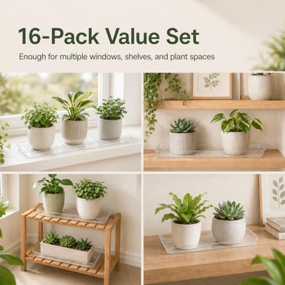 Kingrol 16 Pack Clear Rectangular Plant Saucers, Thick Plastic Drip Trays for Indoor Plants, Windowsill Plant Trays for Pots, Narrow Planters and Seedlings