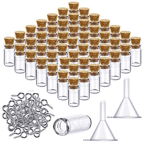 Yungyan 50 Pcs Mini Glass Bottles with Corks, Eye Screws, Funnels, 2ml - size: 2ml