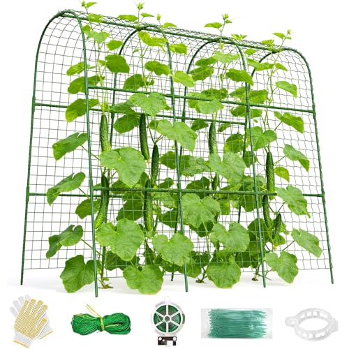 Cucumber Trellis for Raised Bed 48" L x 48" H U-Shape Garden Trellis for Climbing Plants Outdoor, Metal Arch Trellis for Vegetables, Plant Support for Tomato Pea Zucchini Grape Flowers - size: 120" Lx120" H