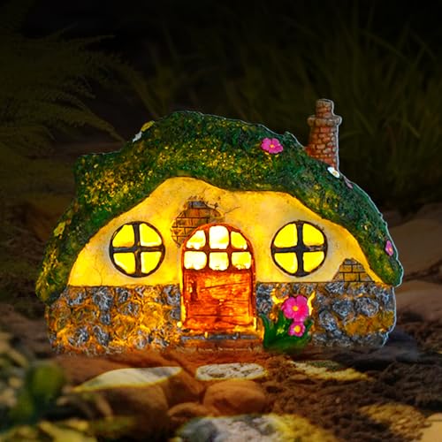Fairy House Statues with Solar Powered Lights, Outdoor Figurine Lights