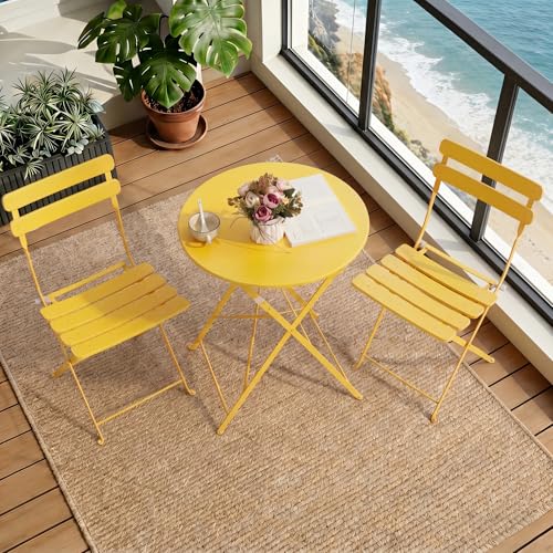 wildformers Outdoor Compact Folding Bistro Table and Chairs Set of 2,Yellow - color: Yellow