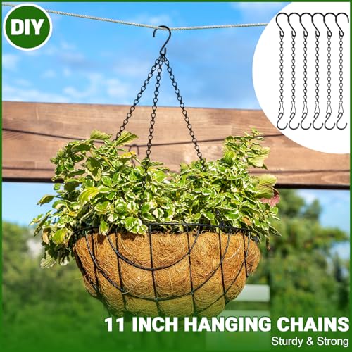 6 Pack 11 Inch Plant Hanger,Black Hanging Chains with S Hooks for Hanging Plants,Adjustable Replacement Plant Hangers Outdoor for Bird Feeders,Lanterns and Flower Basket Pots,Black - color: Black
