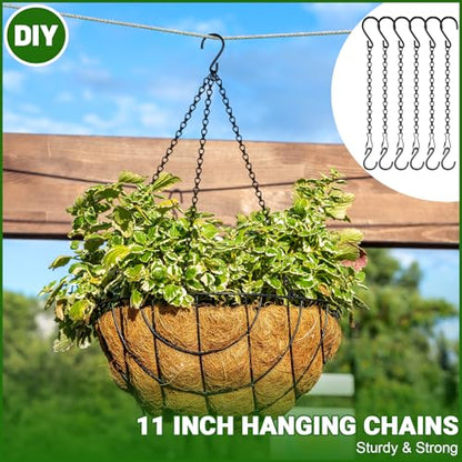 6 Pack 11 Inch Plant Hanger,Black Hanging Chains with S Hooks for Hanging Plants,Adjustable Replacement Plant Hangers Outdoor for Bird Feeders,Lanterns and Flower Basket Pots,Black - color: Black