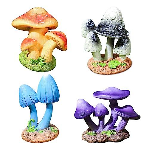 DIYOMR 2.0" Resin Mushroom Series, 4PCS Mushrooms Figurines Craft Indoor Outdoor Decor for Home DIY/Windowsill/Tabletop/Garden/Micro Landscape Decor/Bonsai Ornaments (4 Pcs - B) - color: 4pcs-b