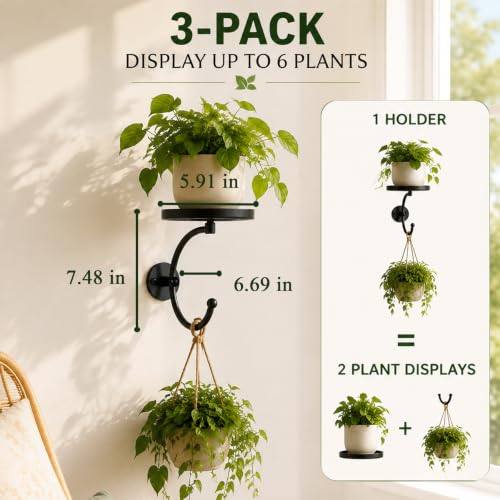 3-Pack Wall Plant Holder for Indoor Outdoor Plants, Metal Wall Planter