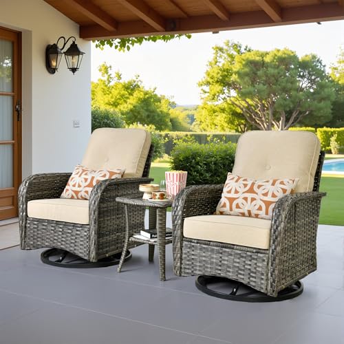 8 Piece Patio Swivel Rocker Chairs Set with Side Table, Beige - color: Beige, size: 3 Pcs Patio Set