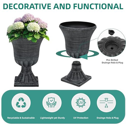 Autodaya 22" Tall Urn Planters for Outdoor Plants Set of 2 Large Flower Pot - color: Washed Black-22"h