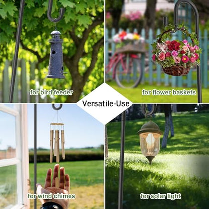 Bird Feeder Pole with Shepherds Hook - Heavy Duty Hummingbird Feeder Stand with 5 Prong,78" Adjustable Rustproof Garden Hooks Outdoor for Hanging Birdfeeder,Wind Chimes,Lanterns,Solar Lights,Black - size: 78''