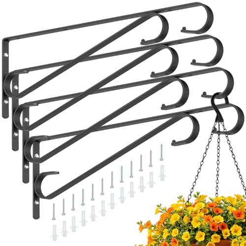 4 Pack 15.4" Plant Hangers Bracket with 2 Hanging Designs for Planters - color: Black - 4 Pack
