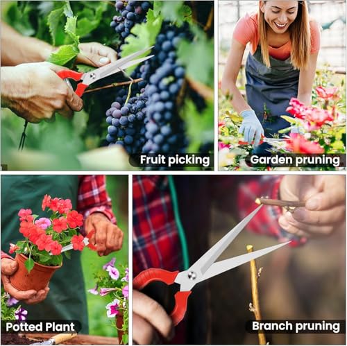 Sharp Extra Long Edge Pruning Shears, Ergonomic Gardening Scissors - Red