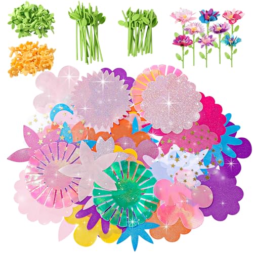 Plesechde DIY Fabric Flower Bouquets Toys Accessories,Arts and Crafts Toy Accessories with 110pcs Petals,Ideal Gifts for Kids 3+ Years Old for Birthday,Christmas - color: Accessories Set