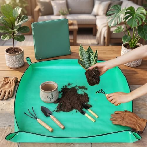 1SET 29" PE Plant Mat & 3PCS Iron Tool Set - Waterproof Gardening Tray for Potting Repotting Seed Starting, Green - color: Green