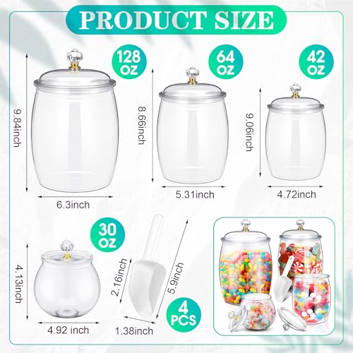 Nuogo 4 Pcs Plastic Candy Jars with Lid Unbreakable,Stylish,30/42/64/128 oz - size: 30/42/64/128 oz, style: Stylish