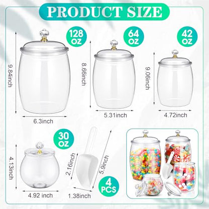 Nuogo 4 Pcs Plastic Candy Jars with Lid Unbreakable,Stylish,30/42/64/128 oz - size: 30/42/64/128 oz, style: Stylish