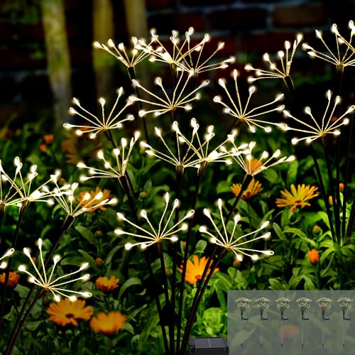 Kwaiffeo Solar Garden Lights Outdoor: Waterproof 2 Modes Twinkling Fireworks Light, Solar Lights for Outside Yard Pathway Garden Decor - Mothers Day Gardening Gifts for Women, Warm White -6Pack - color: Warm White, size: 6pack