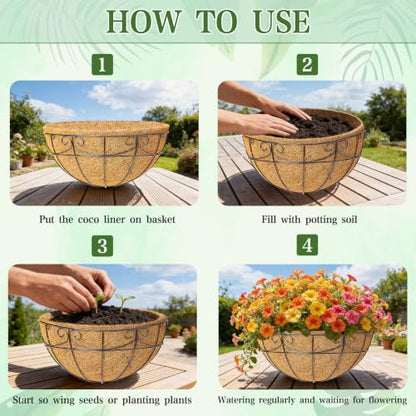 4 Pack 12 Inch Hanging Baskets for Plants Outdoor - Metal Hanging Planters for Outdoor Plants with Coco Liners - Heavy Duty Empty Hanging Flower Pots for Porch Patio Garden - size: 12 Inch