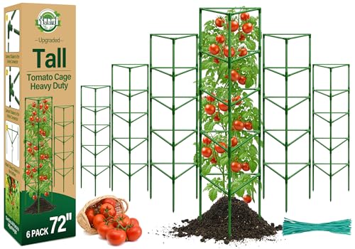 Halatool 72" Extra Tall Tomato Cages, 6Pack Adjustable Tomato Plant Support | Heavy Duty Metal Trellis for Climbing Plants, Triangle Tomato Stakes for Outdoor Raised Garden Bed Vegetables Flowers Fruits - color: 6pcs, size: 72in