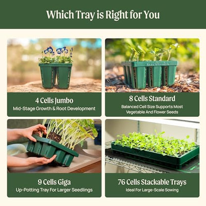 Vego garden Giga Seedling Trays - 16 Pack, 9-Cell UV-Resistant Reusable Starter Trays for Greenhouse/Garden (No Lids) - size: 16 Packs, style: 9 Cells Giga Size