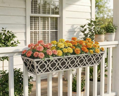 Y&M 30'' Hanging Railing Planter Box Set with Black Non-Woven Fabric Liner, 4 Pcs Large Metal Flower Boxes with Adjustable Brackets for Balcony, Deck, Fence, and Garden - Gray - color: Flower 30in 4p-gray