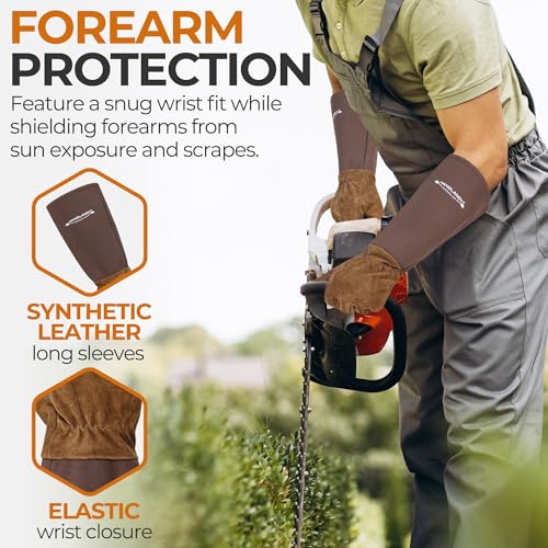HANDLANDY Long Gardening Gloves for Men & Women, Pigskin Leather Rose Pruning Gloves- Breathable & Durable Gauntlet Glove (X-Large, Brown) - color: Brown, size: X-Large (Pack of 1)