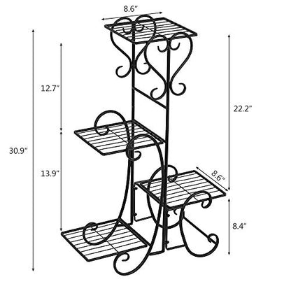 VINGLI Metal Plant Stand Flower Holder Racks Patio Stand Holder Outdoor Displaying Plants Flowers (Black- square) (30.9" H- 4 Tier)