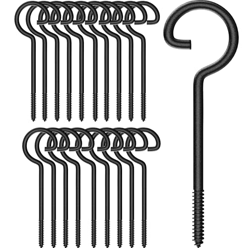 20Pack Black 6Inch Long Screw Hooks for Plants String Lights Bird Feeders | Heavy duty threaded screw hooks,for hanging planters, bird feeders, string lights and Christmas decor indoors outdoors - size: 6in 20P