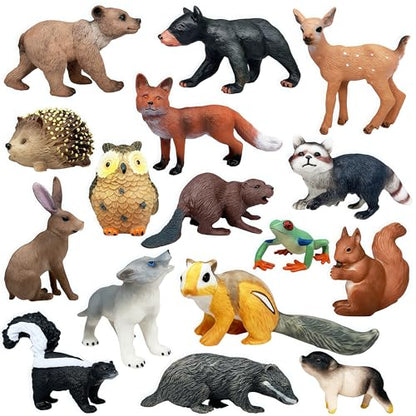 Gemini&Genius 16PCS Woodland Animal Baby Toys, Forest Animal Figure Set | Jungle Animals, Soild Plastic Educational Toys, Cake Toppers Cupcake Toppers and Gifts for Kids - color: A 16pcs Woodland Animals