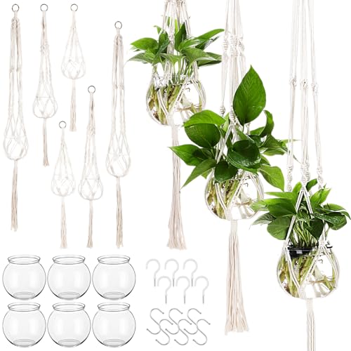 Colingmill 12 Pcs Plastic Plant Propagation with Boho Macrame Hanger Wall Plant Propagation Station Hanging Holder Include Hooks Kit for Indoor Home Garden Office Decor 3 Size (White) - color: White