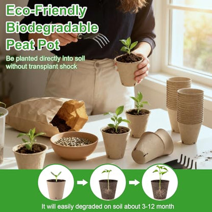 Baxrou 120 Pack 3.15 Inch Peat Pots Plant Starters for Seedling - style: Round