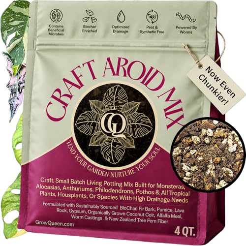 Craft Aroid Potting Mix- Elite Organic Alocasia, Philodendron, Monstera Soil Mix, Chunky, Well Draining Potting Soil for Indoor Plants, All Tropical Plants & Houseplants, Sustainable & Peat Free 4QT - size: 4 Quart