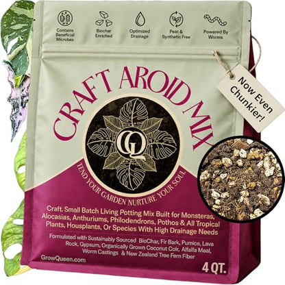 Craft Aroid Potting Mix- Elite Organic Alocasia, Philodendron, Monstera Soil Mix, Chunky, Well Draining Potting Soil for Indoor Plants, All Tropical Plants & Houseplants, Sustainable & Peat Free 4QT - size: 4 Quart