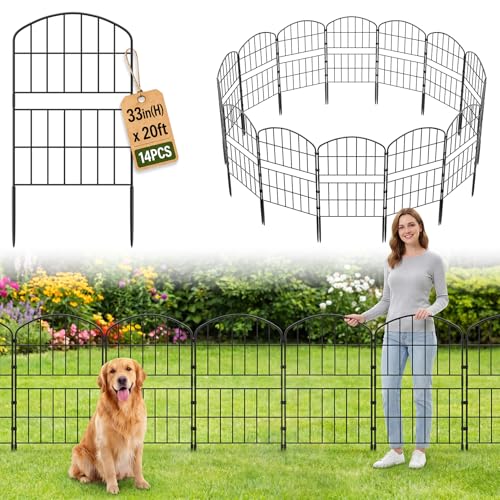 KIMAZO 32.5in (H) x 20ft (L) Tall Decorative Garden Fence - 14 Pack Garden Fencing, Rustproof Metal Wire Panel Border Animal Barrier for Dog, Flower Edging for Yard Landscape Patio Outdoor Decor - size: 14 Pack