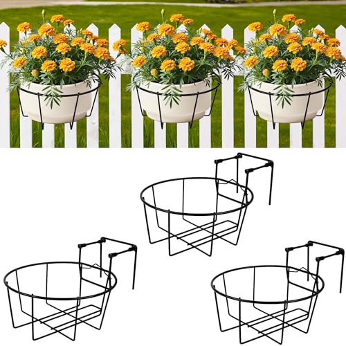 Adjustable Hanging Railing Planter, 3 Pack Fit 1.5 to 4.5 Inches Railing, Weather-Resistant Metal Balcony Rail Planters, Work for Outdoor Fence Deck Garden Patio Halloween Christmas Decor