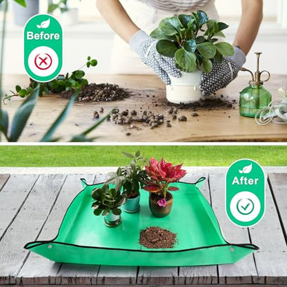 HOOSUN Repotting Mat for Potting Soil Indoor Plants, Portable Foldable Gardening Supplies Transplanting Potting Soil Tray, 26.8"X26.8" Succulent Potting Plant Soil Change Mat,Gardening Gifts for Women