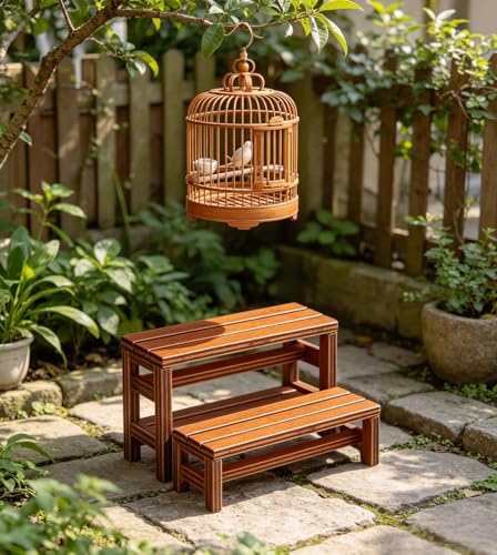 3pcs Wooden Miniature Bench Set, Dollhouse Furniture Mini Bench Model Craft Mini Chairs Garden Bonsai Ornaments Park Street Seat Dollhouse Decoration Accessory
