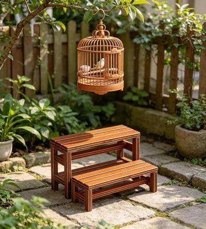 3pcs Wooden Miniature Bench Set, Dollhouse Furniture Mini Bench Model Craft Mini Chairs Garden Bonsai Ornaments Park Street Seat Dollhouse Decoration Accessory