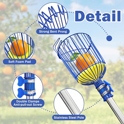 Fruit Picker Upgraded Round Claws Reduce Fruit Damage (65inch) | Fruit Picker Pole With Basket Adjustable Length For Cherry Lemon Pear Mango Trees and More Lightweight Durable - size: 65-1inch